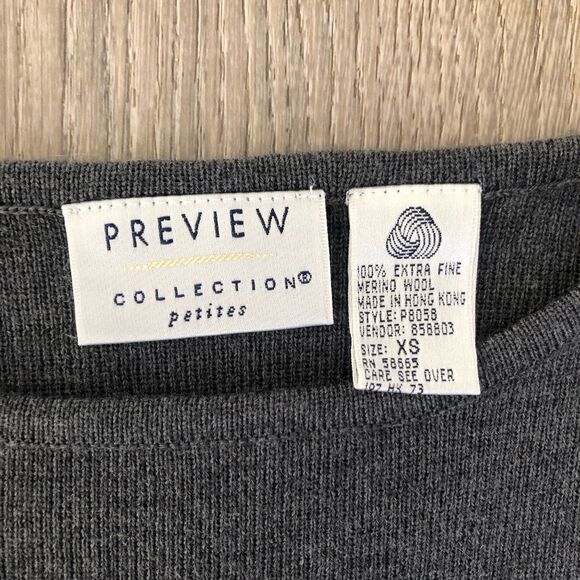 Preview Collection Petites 100% Extra Fine Merino Wool Gray Sweater Extra Small - Picture 3 of 6